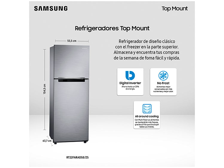 REFRIGERADOR SAMSUNG TOP FREEZER 234 L ALL AROUND COOLING RT22FARADS8/ZS 2