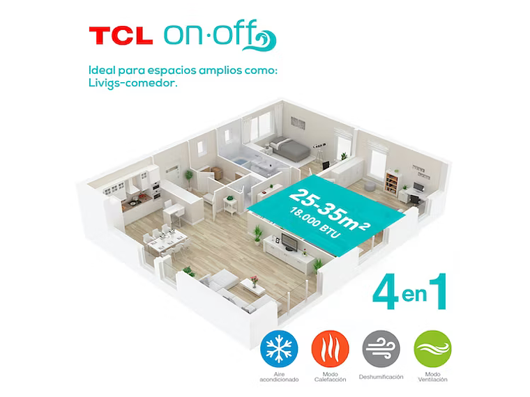 AIRE ACONDICIONADO FRIO-CALOR SPLIT TCL 18000 BTU 4EN1 5