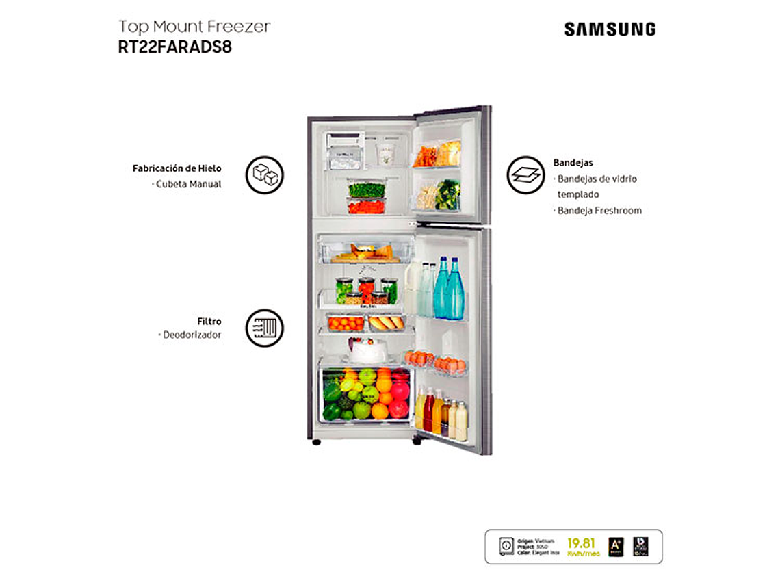 REFRIGERADOR SAMSUNG TOP FREEZER 234 L ALL AROUND COOLING RT22FARADS8/ZS 5