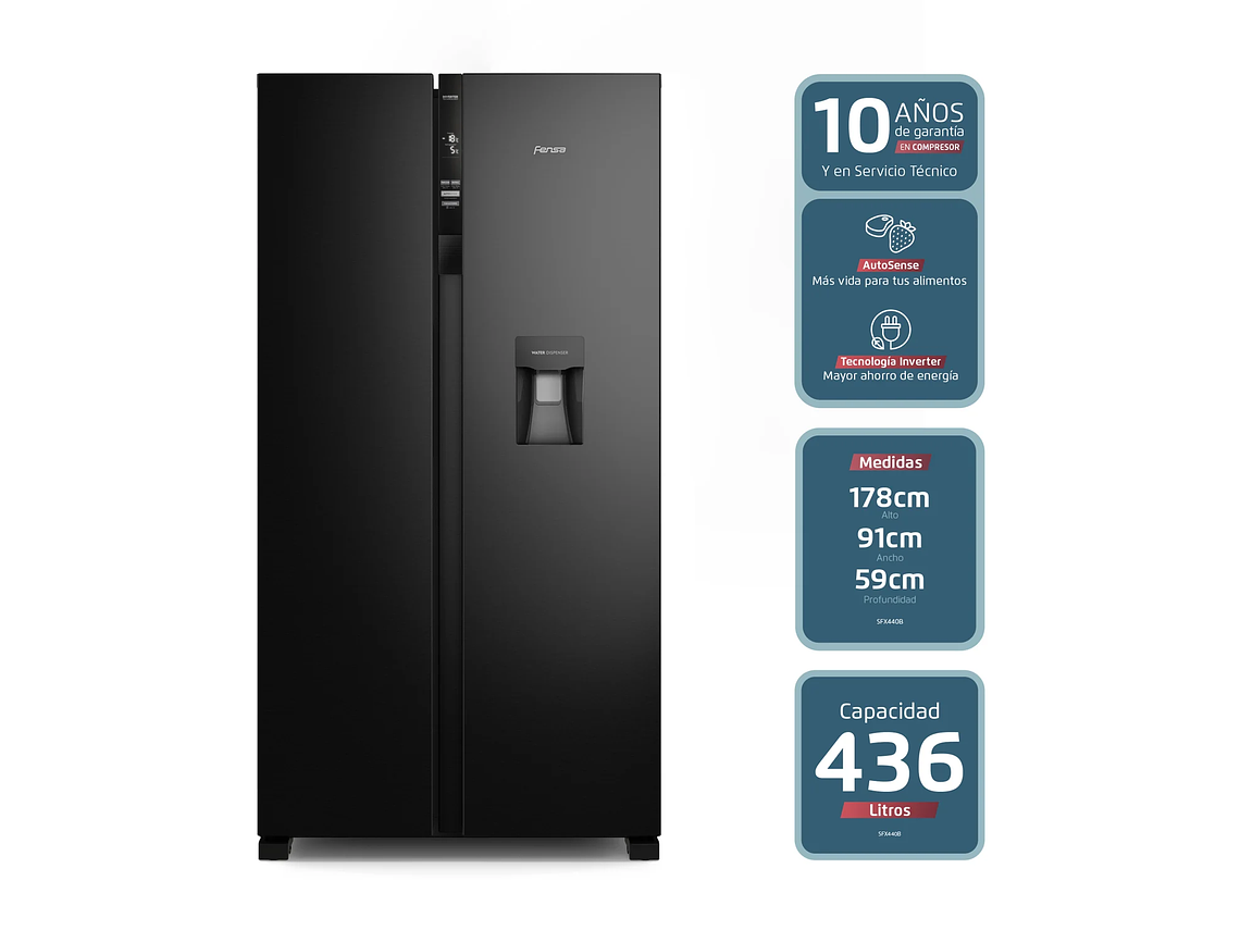 REFRIGERADOR FENSA 436L NO FROST SIDE BY SIDE SFX440B NEGRO 3