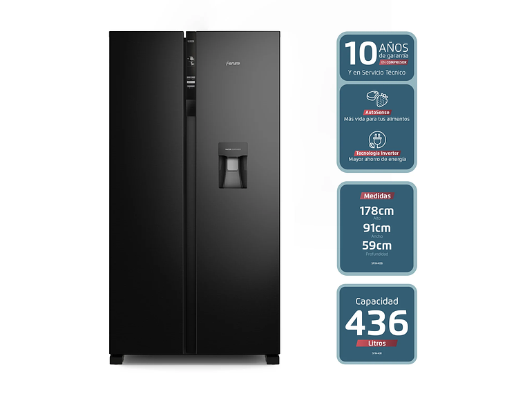 REFRIGERADOR FENSA 436L NO FROST SIDE BY SIDE SFX440B NEGRO 3