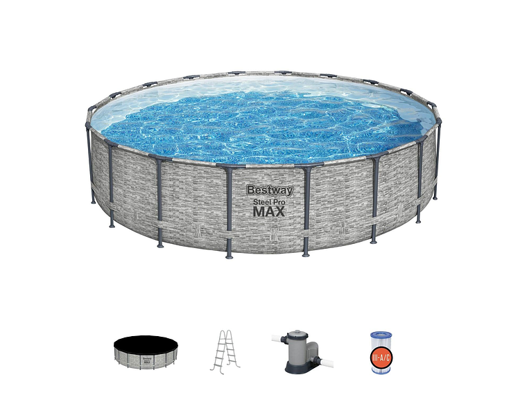 PISCINA BESTWAY REDONDA STEELPRO MAX GRIS PIEDRA 5.49MX1.22M 2