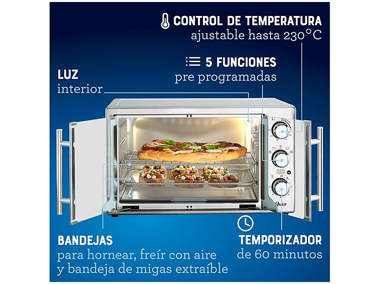 HORNO ELÉCTRICO OSTER 42 L TSSTTVFDMAFNS-052 CON FREIDORA DE AIRE ® PUERTAS ESTILO FRANCÉS 7