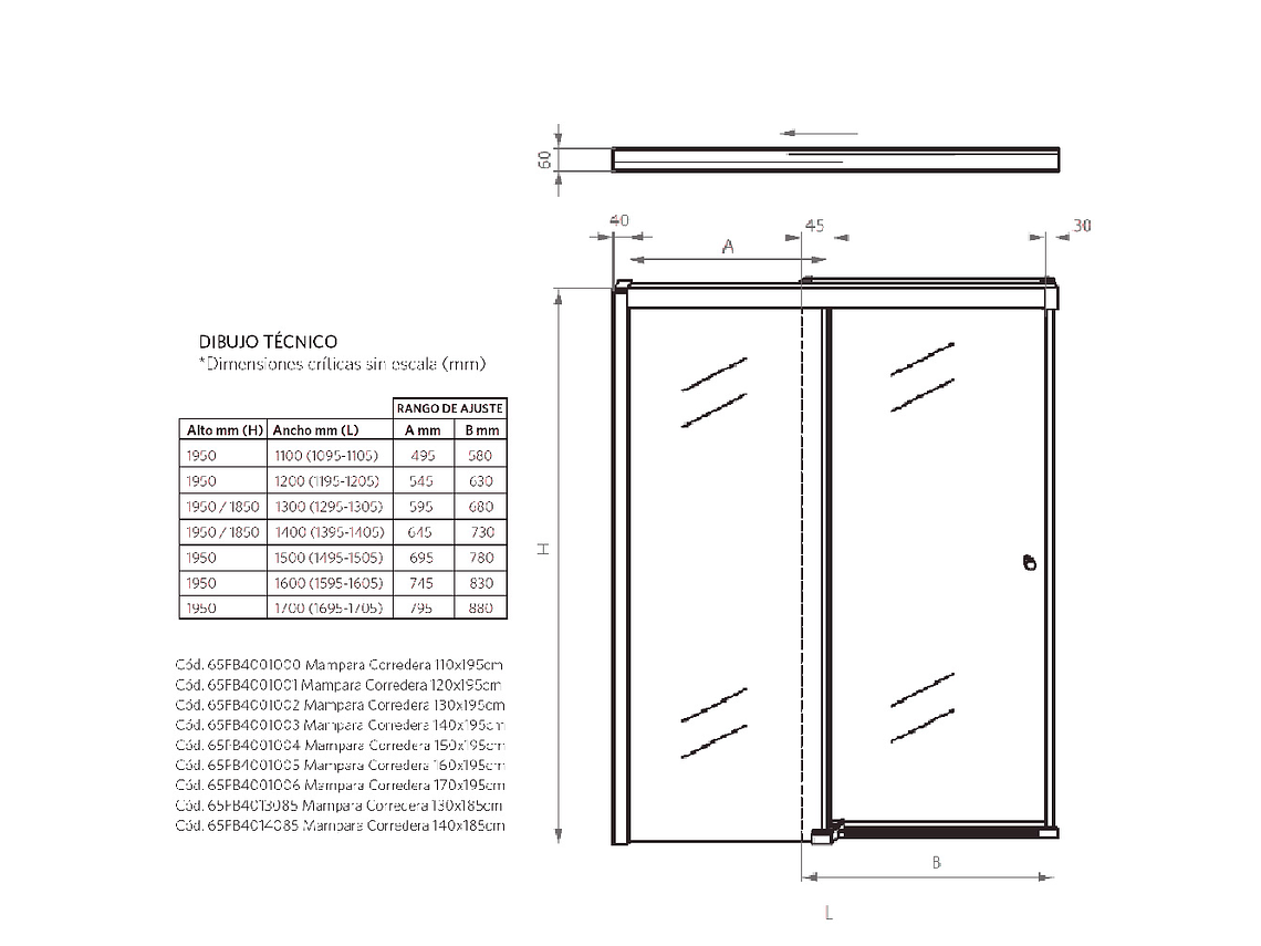 MAMPARA CORREDERA STRETTO 130 X 195 CM 4