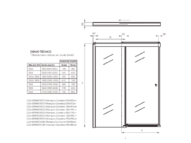 MAMPARA CORREDERA STRETTO 130 X 195 CM 4