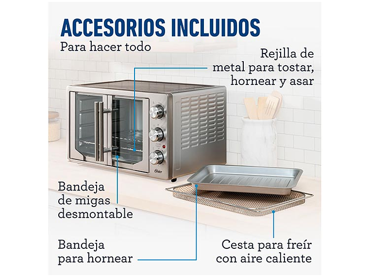 HORNO ELÉCTRICO OSTER 42 L TSSTTVFDMAFNS-052 CON FREIDORA DE AIRE ® PUERTAS ESTILO FRANCÉS 8
