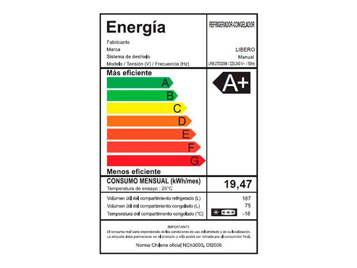REFRIGERADOR LIBERO BOTTOM FREEZER FROST LRB-270SDIW SMART 9