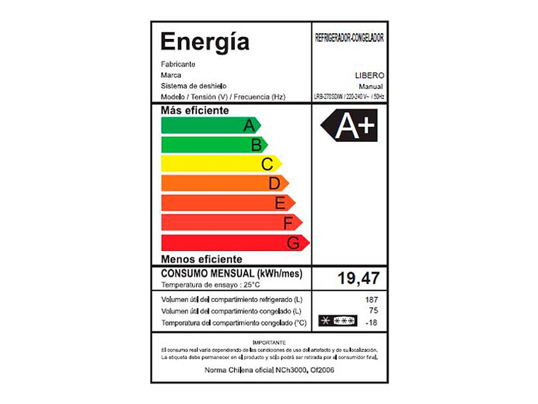 REFRIGERADOR LIBERO BOTTOM FREEZER FROST LRB-270SDIW SMART 9