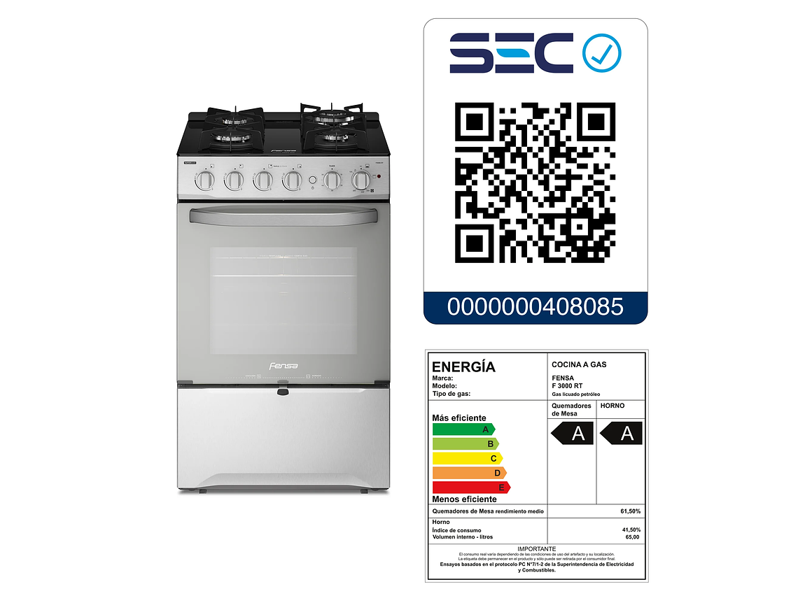 COCINA A GAS 4 PLATOS FENSA CUBIERTA VIDRIO F 3000 RT INOX 6