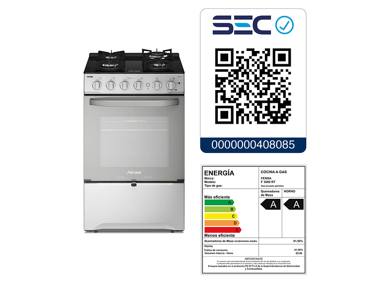 COCINA A GAS 4 PLATOS FENSA CUBIERTA VIDRIO F 3000 RT INOX 6