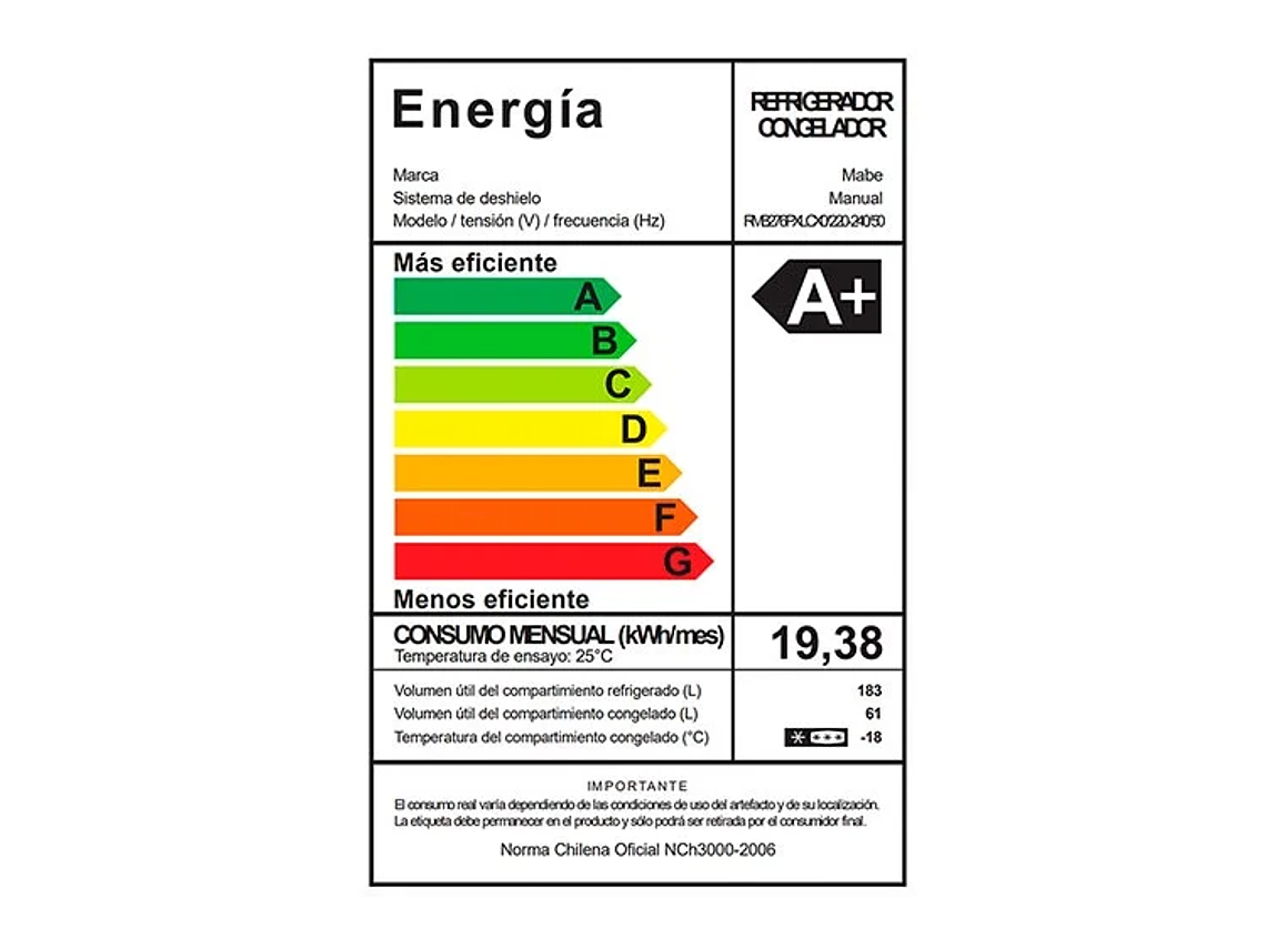 REFRIGERADOR BOTTOM FREEZER MABE 244 L FRIO DIRECTO RMB276PXLCX0 7