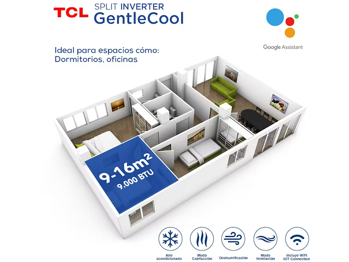 AIRE ACONDICIONADO INVERTER SMART TCL 9000 BTU FRIO/CALOR 3