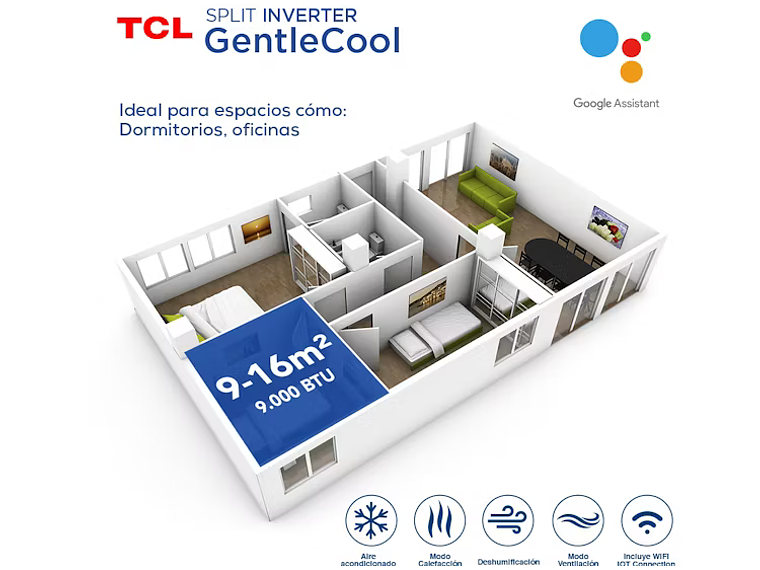 AIRE ACONDICIONADO INVERTER SMART TCL 9000 BTU FRIO/CALOR 3