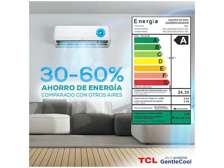 AIRE ACONDICIONADO INVERTER SMART TCL 9000 BTU FRIO/CALOR 5