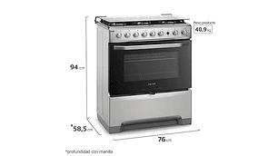 COCINA A GAS LIQUADO FENSA 6 PLATOS F 5300 T SILVER NEGRO