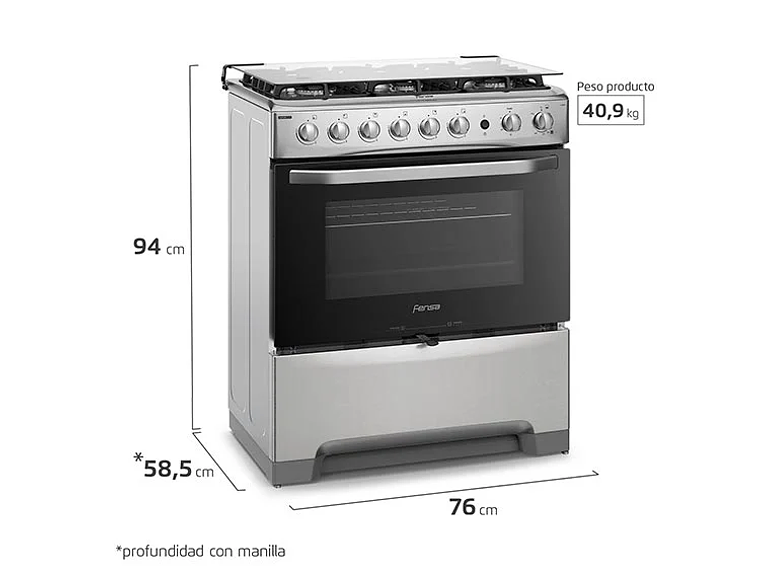 COCINA A GAS LIQUADO FENSA 6 PLATOS F 5300 T SILVER NEGRO 2