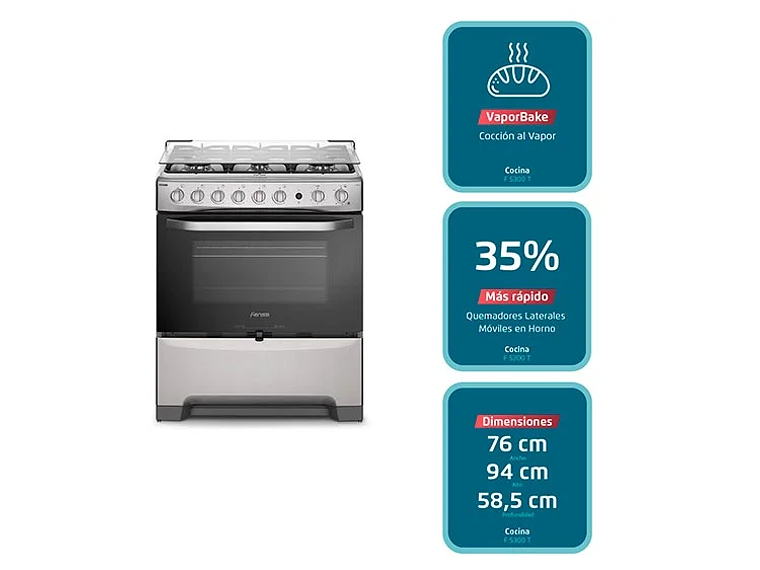 COCINA A GAS LIQUADO FENSA 6 PLATOS F 5300 T SILVER NEGRO 6