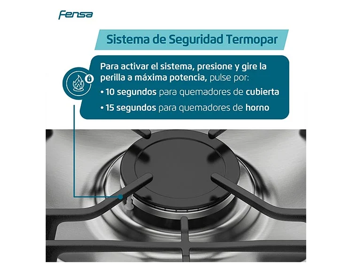 COCINA A GAS LIQUADO FENSA 6 PLATOS F 5300 T SILVER NEGRO 7