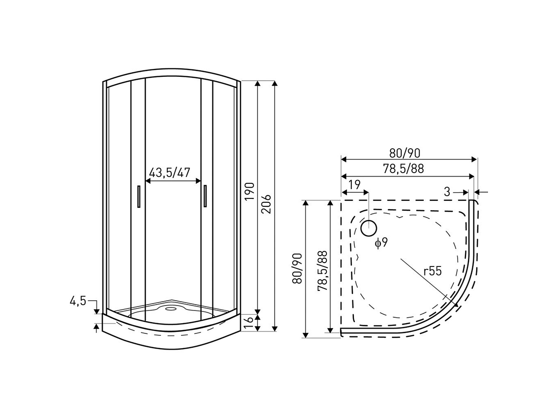 SHOWER 90X90 CURVO ELEGANT JOYTEK LÍNEAS RECTAS CON RECEPTÁCULO 3