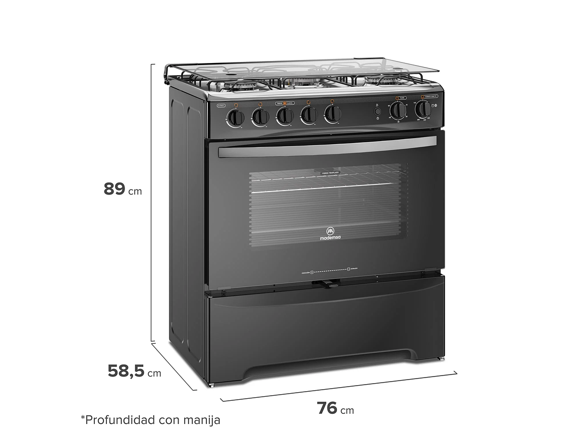 COCINA A GAS 5 PLATOS MADEMSA TRIPLE LLAMA M 940 T NEGRA 2