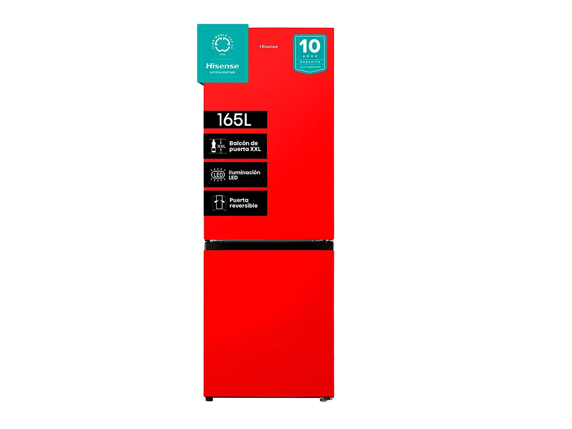 REFRIGERADOR HISENSE BOTTOM FREEZER FROST FRÍO DIRECTO 165 L RB215NR ROJO 1