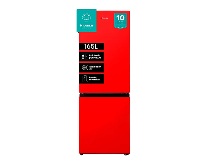 REFRIGERADOR HISENSE BOTTOM FREEZER FROST FRÍO DIRECTO 165 L RB215NR ROJO 1