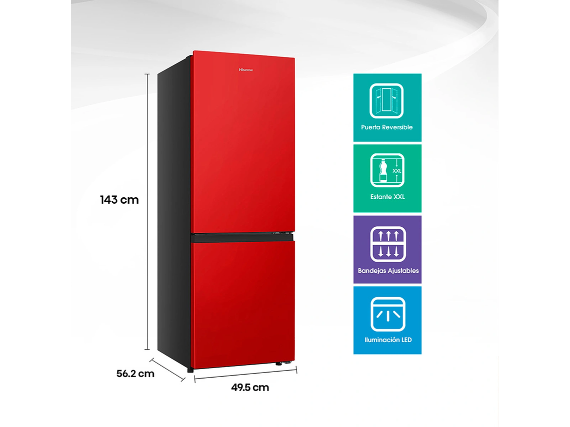 REFRIGERADOR HISENSE BOTTOM FREEZER FROST FRÍO DIRECTO 165 L RB215NR ROJO 2
