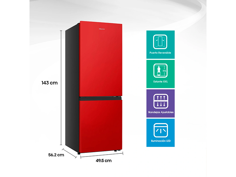 REFRIGERADOR HISENSE BOTTOM FREEZER FROST FRÍO DIRECTO 165 L RB215NR ROJO 2