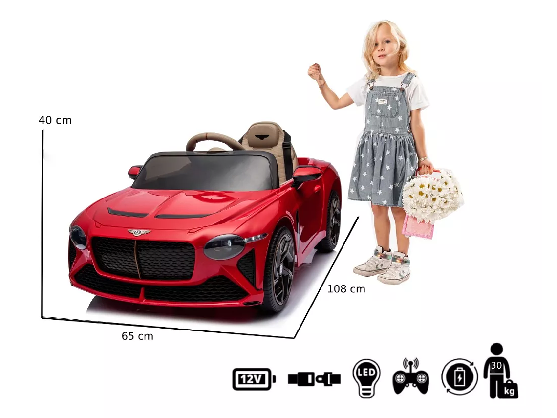AUTO A BATERÍA BENTLEY BACALAR ROJO + LICENCIA - KIDSCOOL - BJJA1008-RJ 2
