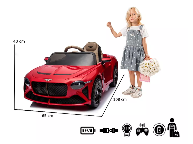 AUTO A BATERÍA BENTLEY BACALAR ROJO + LICENCIA - KIDSCOOL - BJJA1008-RJ 2
