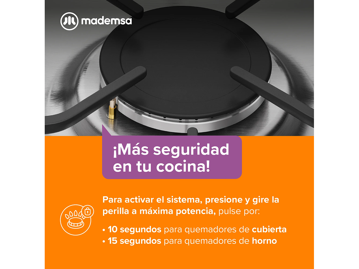 COCINA A GAS 5 PLATOS MADEMSA TRIPLE LLAMA M 940 T NEGRA 7
