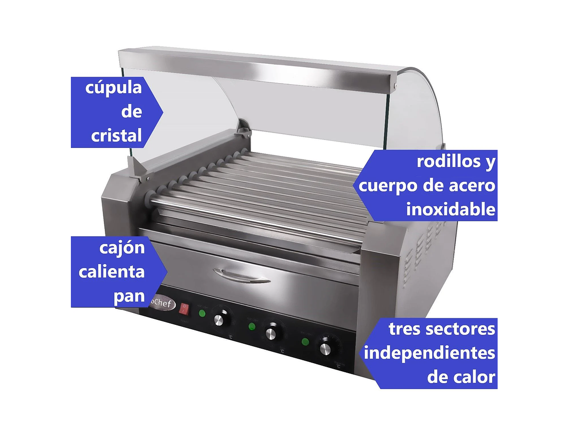 ROLLER PROCHEF HOT DOGS 11 RODILLOS MANTENEDOR PAN 3