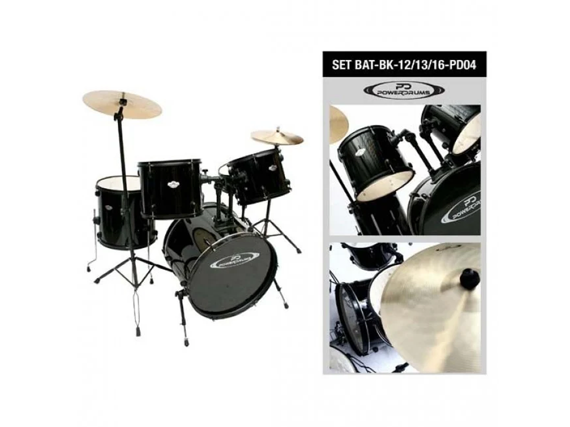 SET DE BATERÍA POWERDRUMS PD-04 12 13 16 PULGADAS NEGRA 1