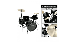 SET DE BATERÍA POWERDRUMS PD-04 12 13 16 PULGADAS NEGRA