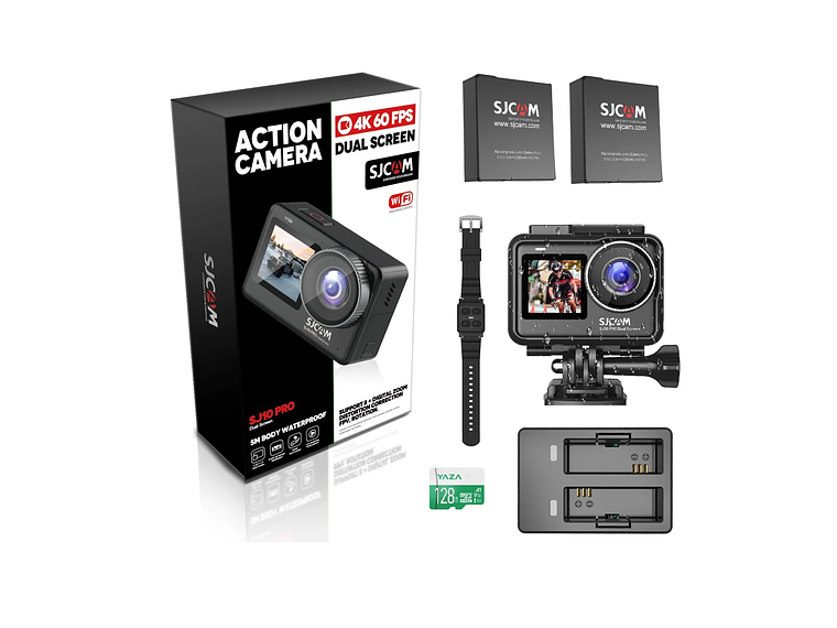 PACK CÁMARA DEPORTIVA SJCAM SJ10 PRO 4K 60FPS WIFI ESTABILIZADOR CON CARGADOR 2 BATERIAS RELOJ Y MIC 2