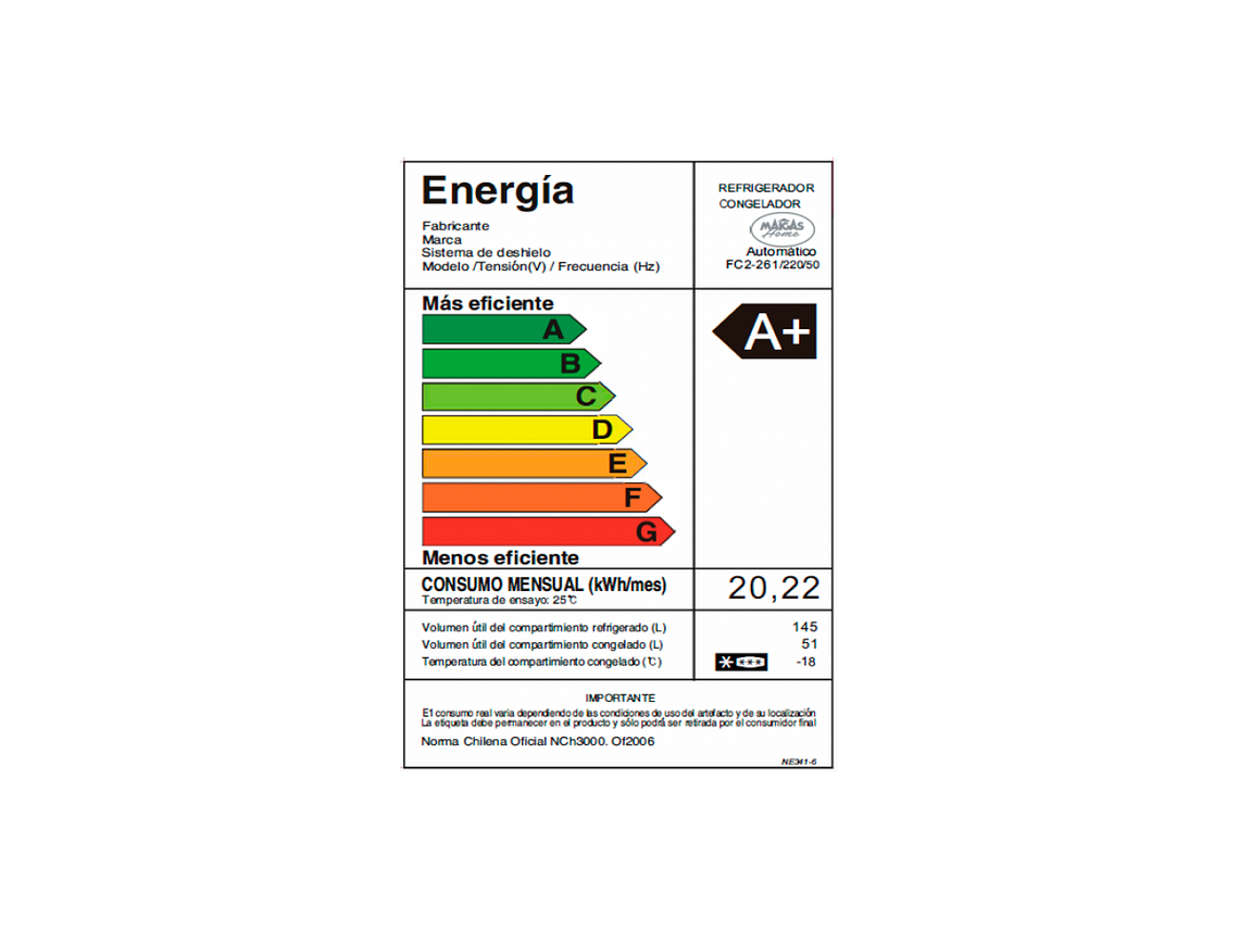REFRIGERADOR NO FROST 196 LT. FC2-261 5