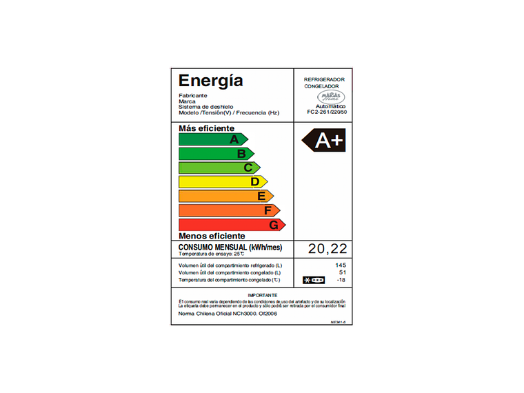 REFRIGERADOR NO FROST 196 LT. FC2-261 5