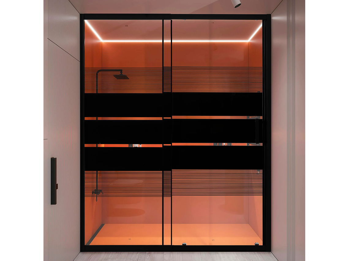 MAMPARA CON DISEÑO NEGRA AJUSTABLE 120-135X185CM 5MM (2 VIDRIOS) 3