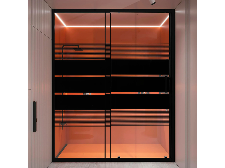 MAMPARA CON DISEÑO NEGRA AJUSTABLE 120-135X185CM 5MM (2 VIDRIOS) 3