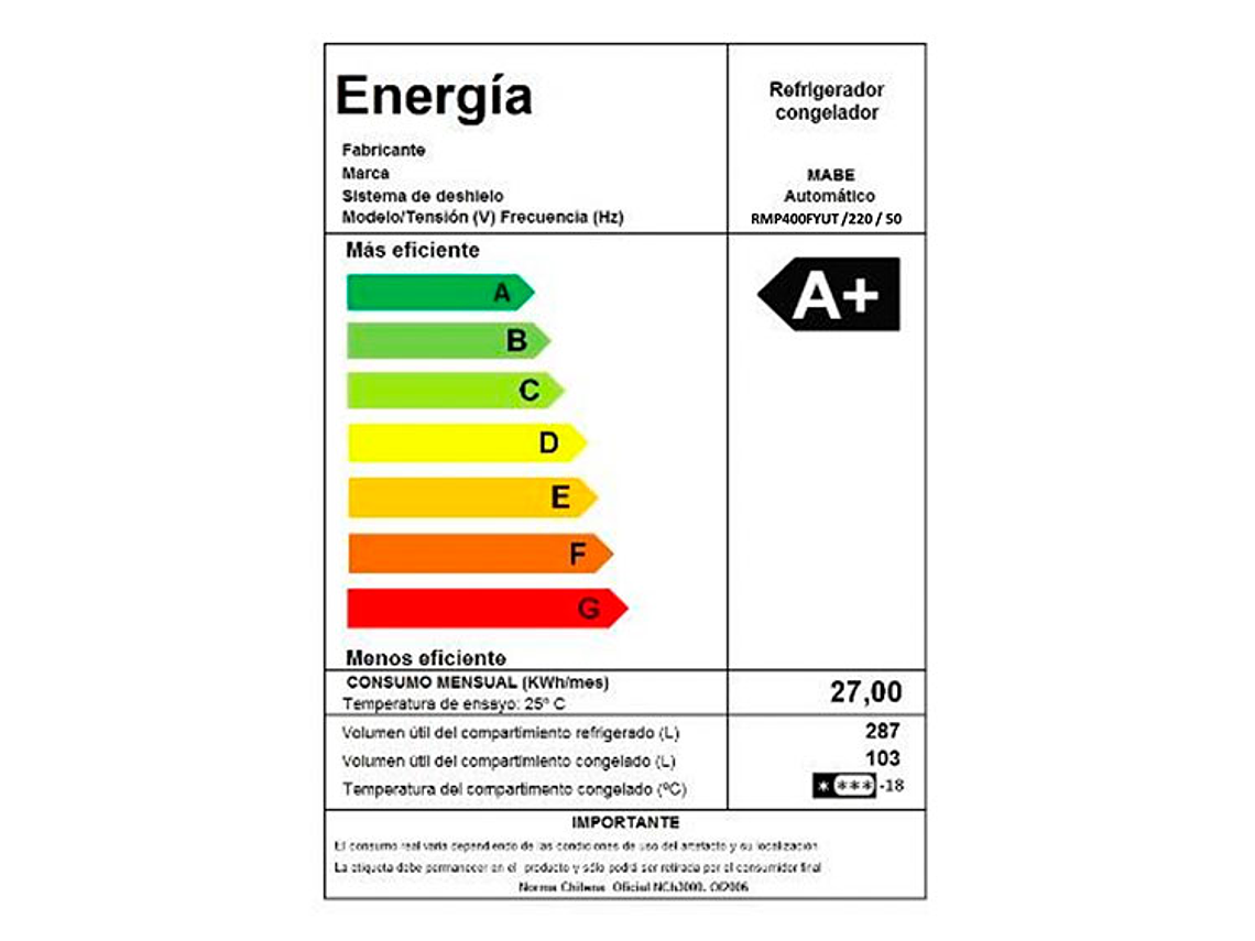 REFRIGERADOR MABE TOP MOUNT FREEZER NO FROST 400 L RMP400FYUT GRAFITO 10