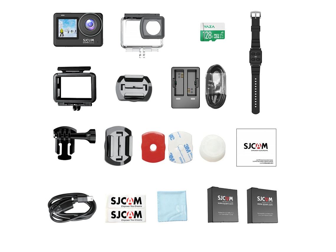 PACK CÁMARA DEPORTIVA SJCAM SJ10 PRO 4K 60FPS WIFI ESTABILIZADOR CON CARGADOR 2 BATERIAS RELOJ Y MIC 8