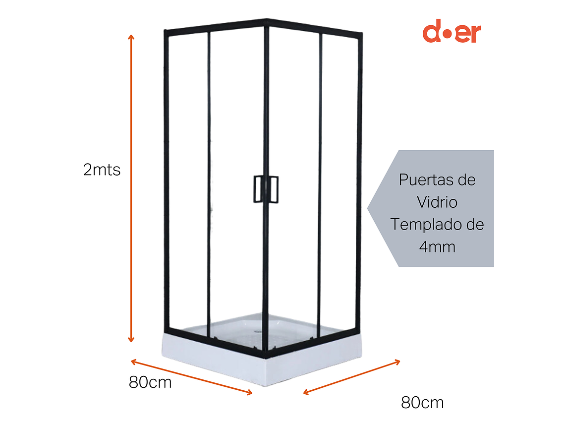CABINA DE DUCHA ELEGANCE MEDIUM 80X80X200CM DISEÑO CUADRADA MARCO NEGRO 1