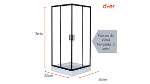 CABINA DE DUCHA ELEGANCE MEDIUM 80X80X200CM DISEÑO CUADRADA MARCO NEGRO