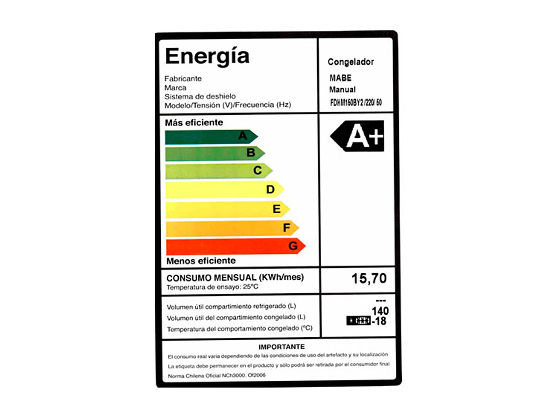 FREEZER MABE 142 L DUAL FDHM150BY2 BLANCO 5
