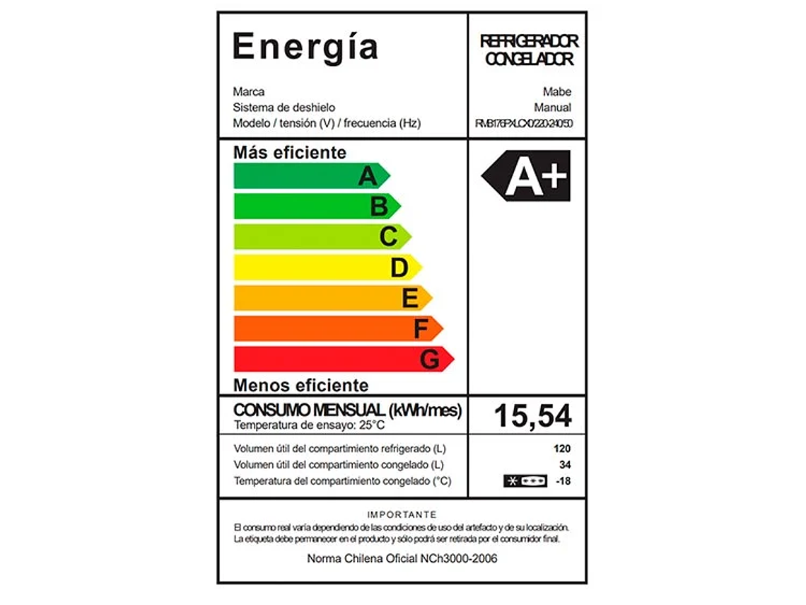 REFRIGERADOR BOTTOM FREEZER MABE 154 L FRIO DIRECTO RMB176PXLCX0 7