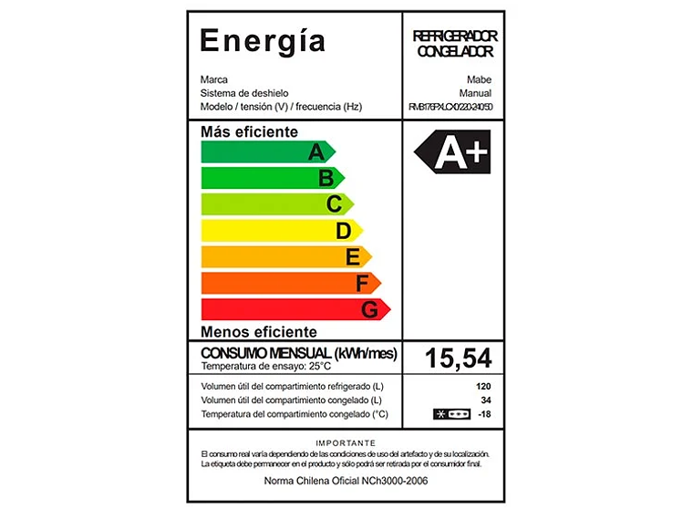 REFRIGERADOR BOTTOM FREEZER MABE 154 L FRIO DIRECTO RMB176PXLCX0 7