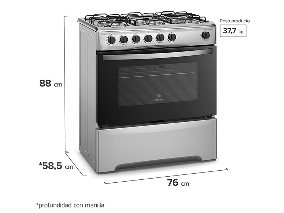 COCINA A GAS LIQUADO MADEMSA 6 PLATOS M 810 T SILVER NEGRO 4