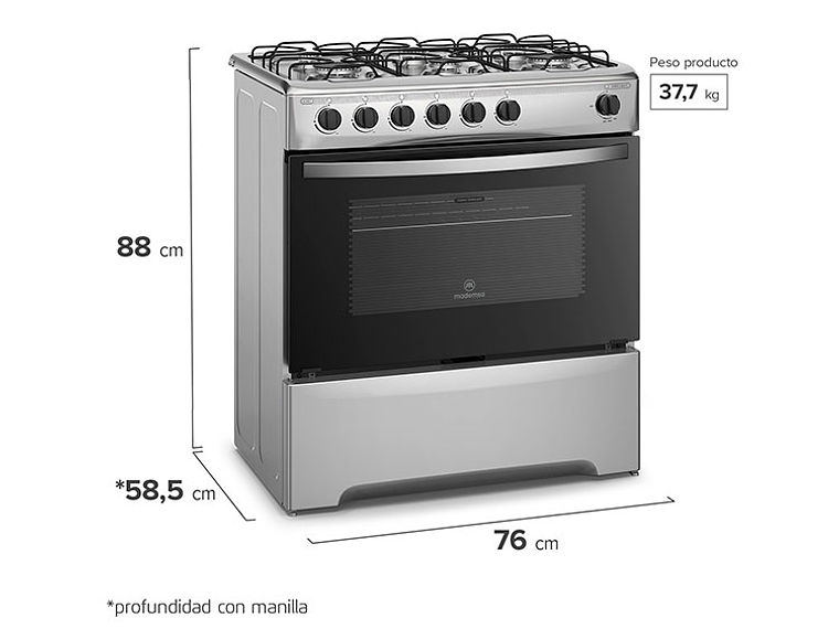 COCINA A GAS LIQUADO MADEMSA 6 PLATOS M 810 T SILVER NEGRO 4