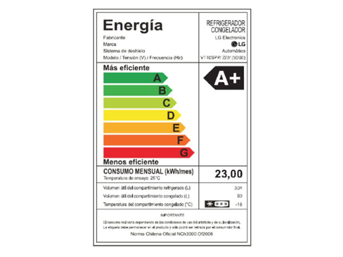 REFRIGERADOR LG TOP FREEZER NO FROST 393 L LINEAR COOLING VT40SPP 12
