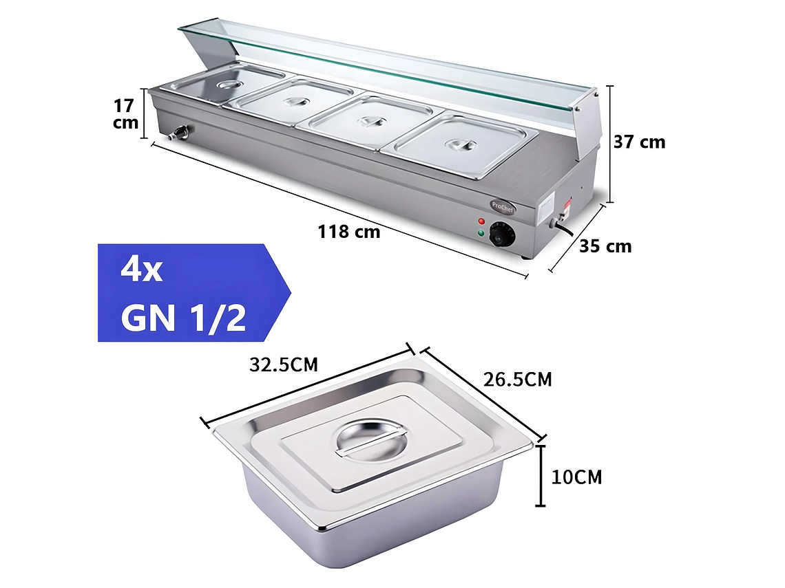 VITRINA PROCHEF CALOR BAÑO MARIA SOBREMESA 4 X GN 1/2 5